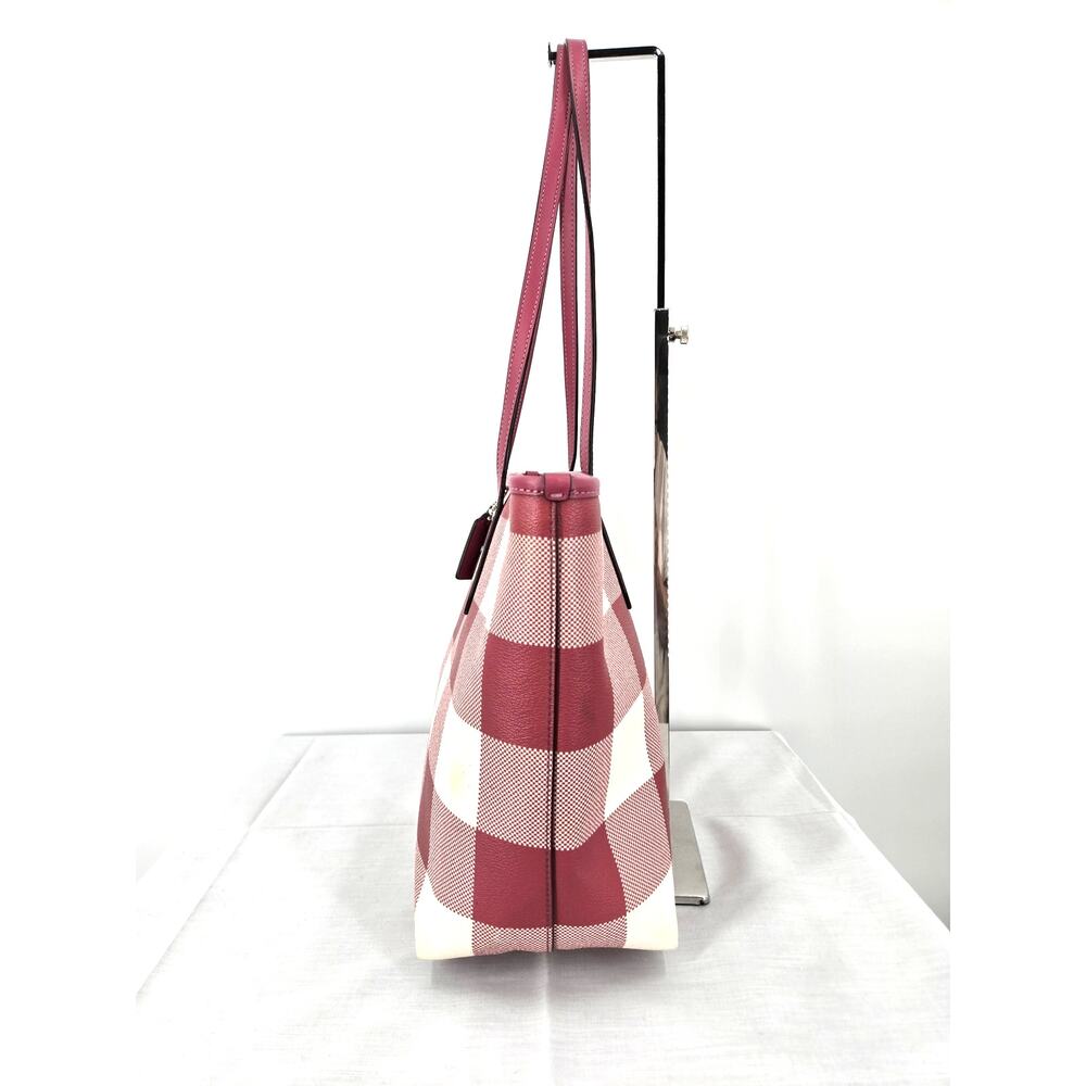 Coach City Zip Tote in Multi-Pink Plaid Print Style F66929 - Picture 12 of 16